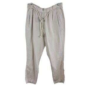 C&C California Women's Beige Linen Elastic Waist Tie Cropped Pants Size S